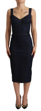 Dolce & Gabbana Dark Blue Cotton Denim Sheath Midi Dress -   -  Dolce & Gabbana.